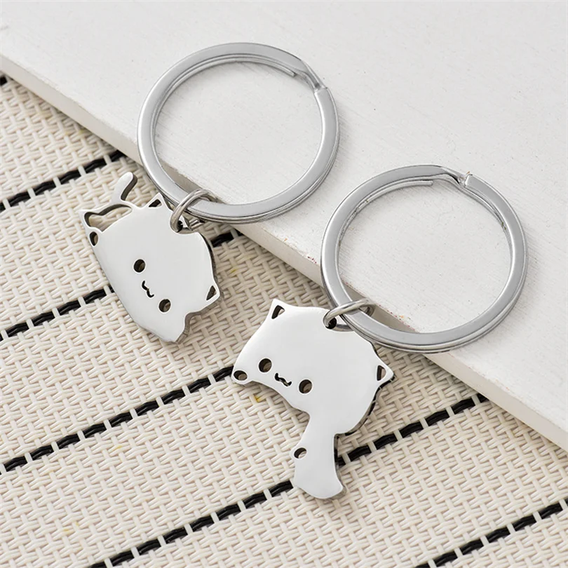 1/2 قطعة سلسلة المفاتيح القط لطيف الفولاذ المقاوم للصدأ كيرينغ زوجين عاشق Bestie الحيوان مطابقة كيرينغ المعلقات هدية عيد الحب #6