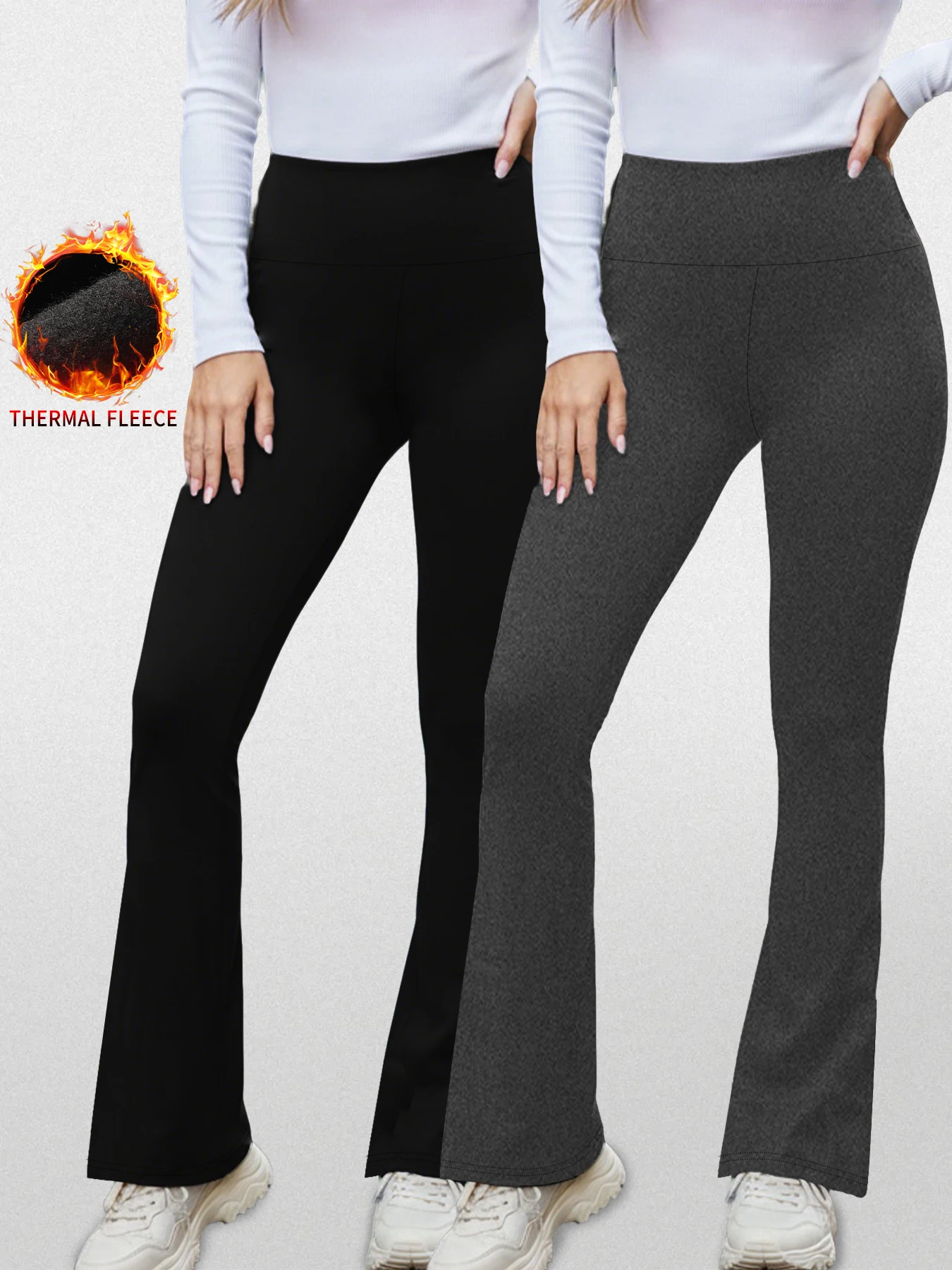 2 Pack Women's Fleece Lined Flare Leggings High Waisted - Super Soft Tummy Control Pants for Yoga and Casual Outfits
