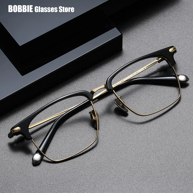 

Pure Titanium Acetate Glasses Frame Retro Square Eyeglasses Eye Full Frames Anti Blue Optical Eyewear 2023 Fashion Large Face