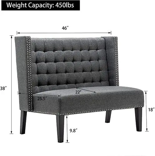 Modern Loveseat Settee Bench Sofa Upholstered Banquette Couch for Dining Living Room Hallway or Entryway Seating Funiture with W