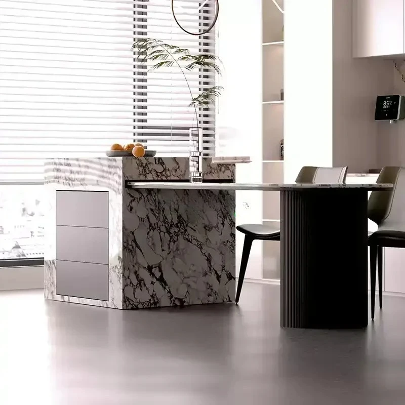 

Обеденный стол с каменной плитой, встроенный простой современный выдвижной мраморный стол во французском стиле ретро