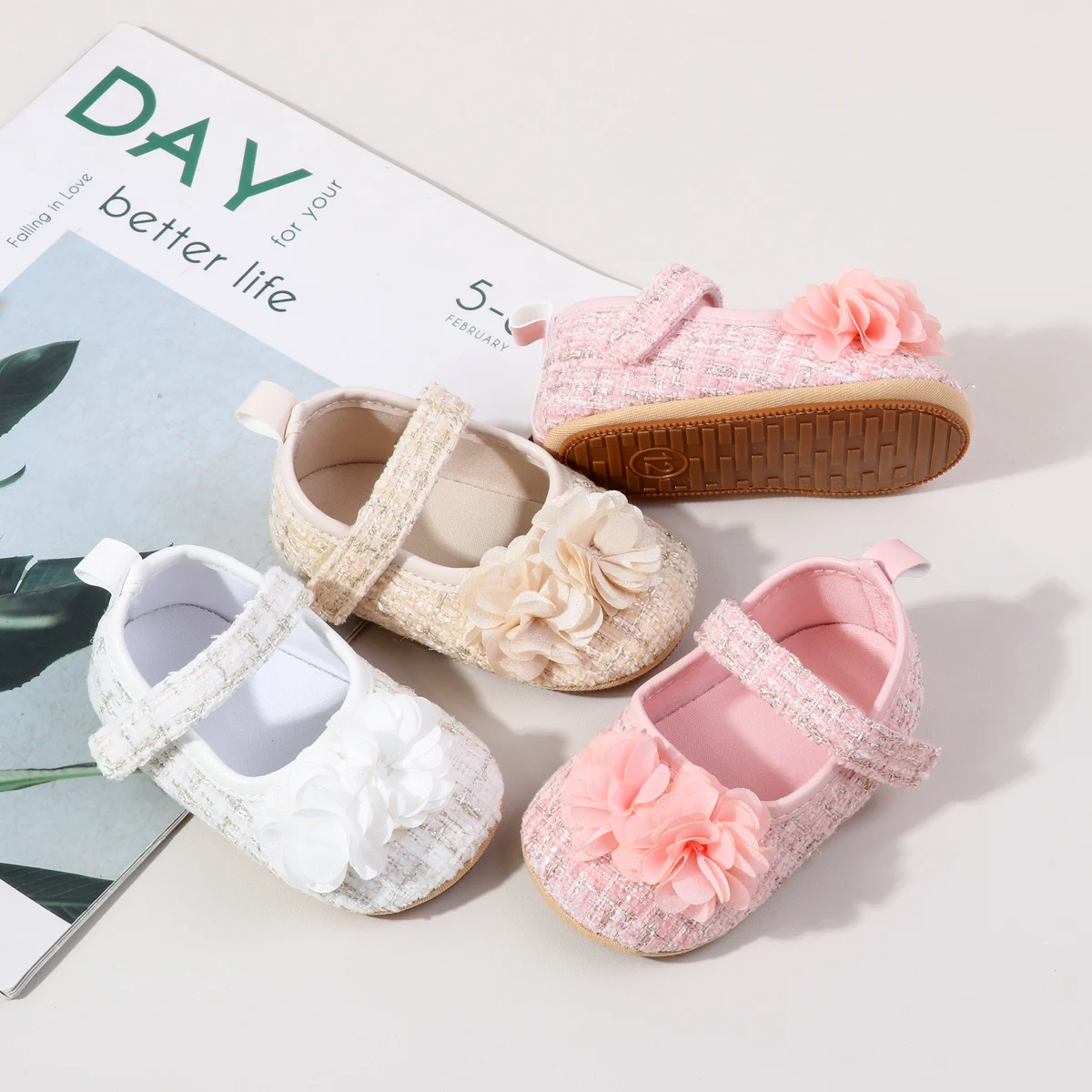 

Spring And Autumn Baby Girl's First Walking Toddler Shoes For 0-18 Months Three Colors High Quality TPR Sole Soft Comfortable
