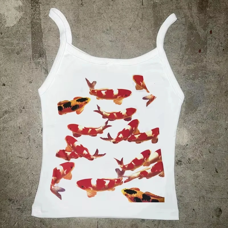 

European and American hot girl y2k cartoon printed camisole with contrasting colors, women's slim fit inner and outer tops