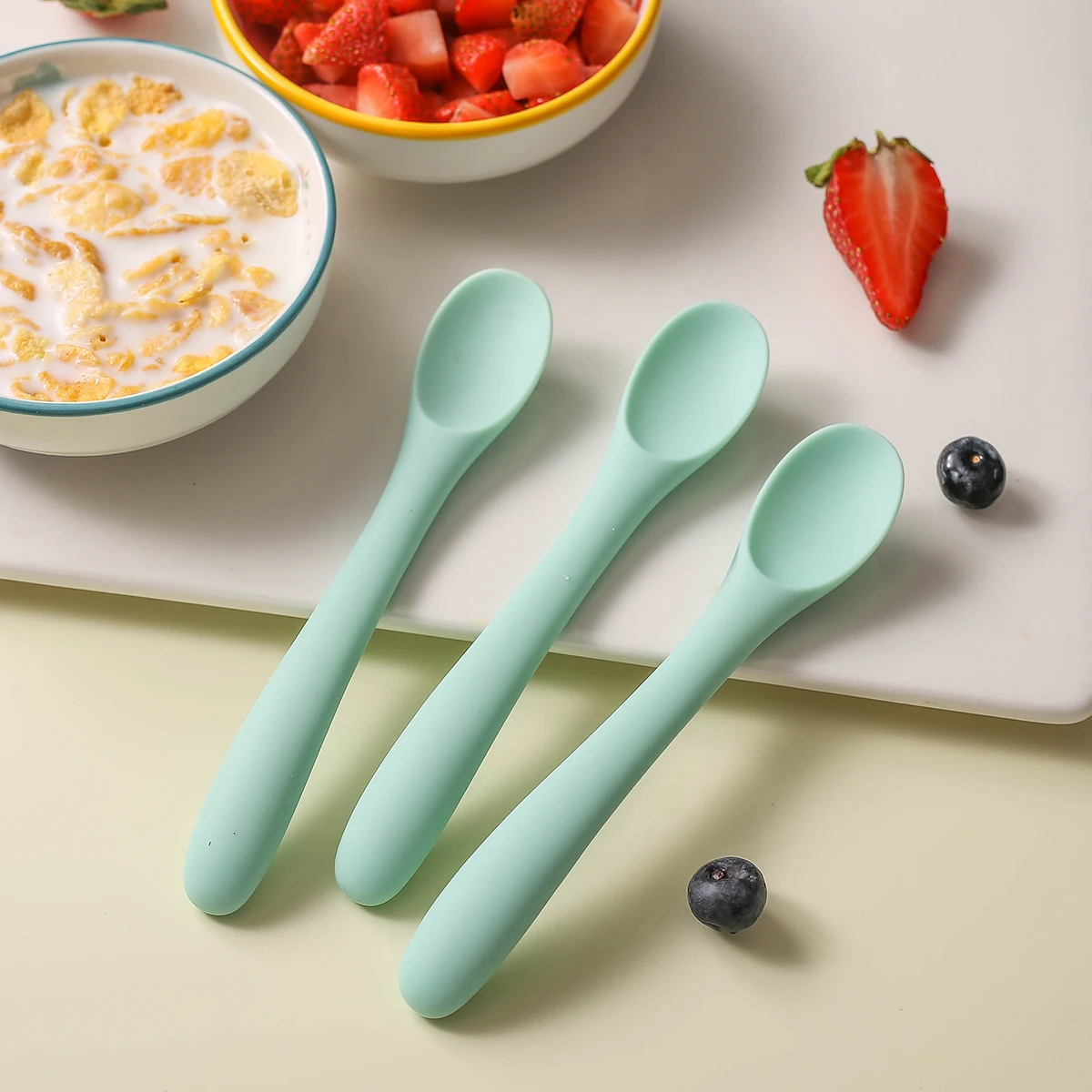 Cucchiaio per alimenti per bambini in Silicone alimentare Premium, cucchiaio da Dessert, cucchiaio di sale, resistente al calore, lavabile in