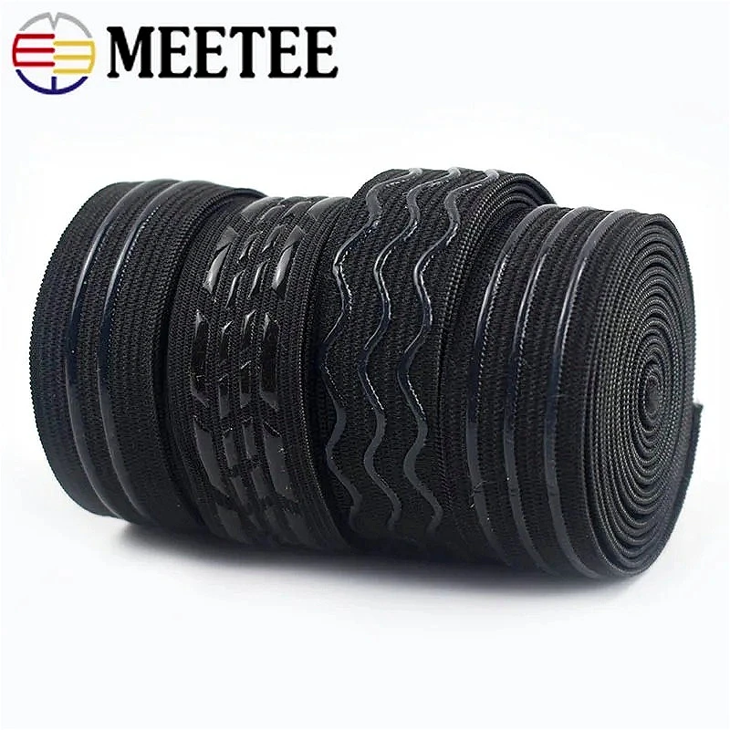 

3/5/10M Meetee 10-50mm Silicone Elastic Bands Non-slip Rubber Band Sports Clothes Belt Underwear Ribbon DIY Sewing Accessories