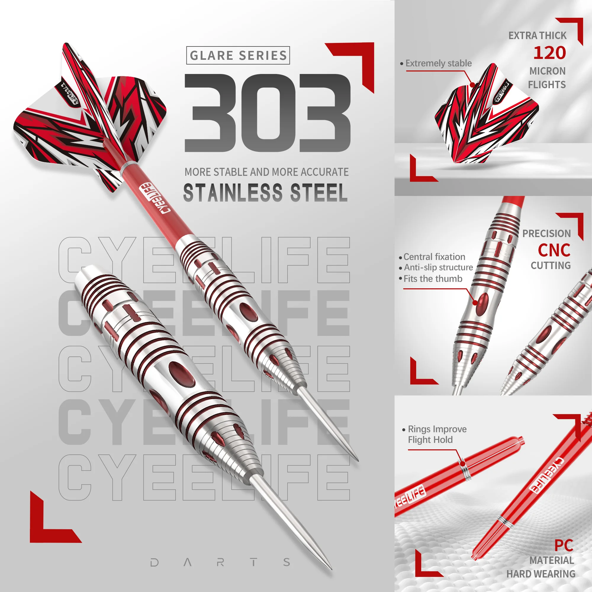 CyeeLife 3pcs/set Professional Darts Free Carry Box 23g Total Length 16cm  Steel Tip Darts With PC Shaft view 4