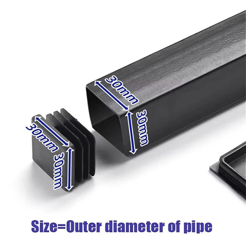 13X13~120x120mm PE Plastic Black Square Blanking End Cap Tube Pipe Insert Plug Bung Decorative Dust Cover Furniture Accessories