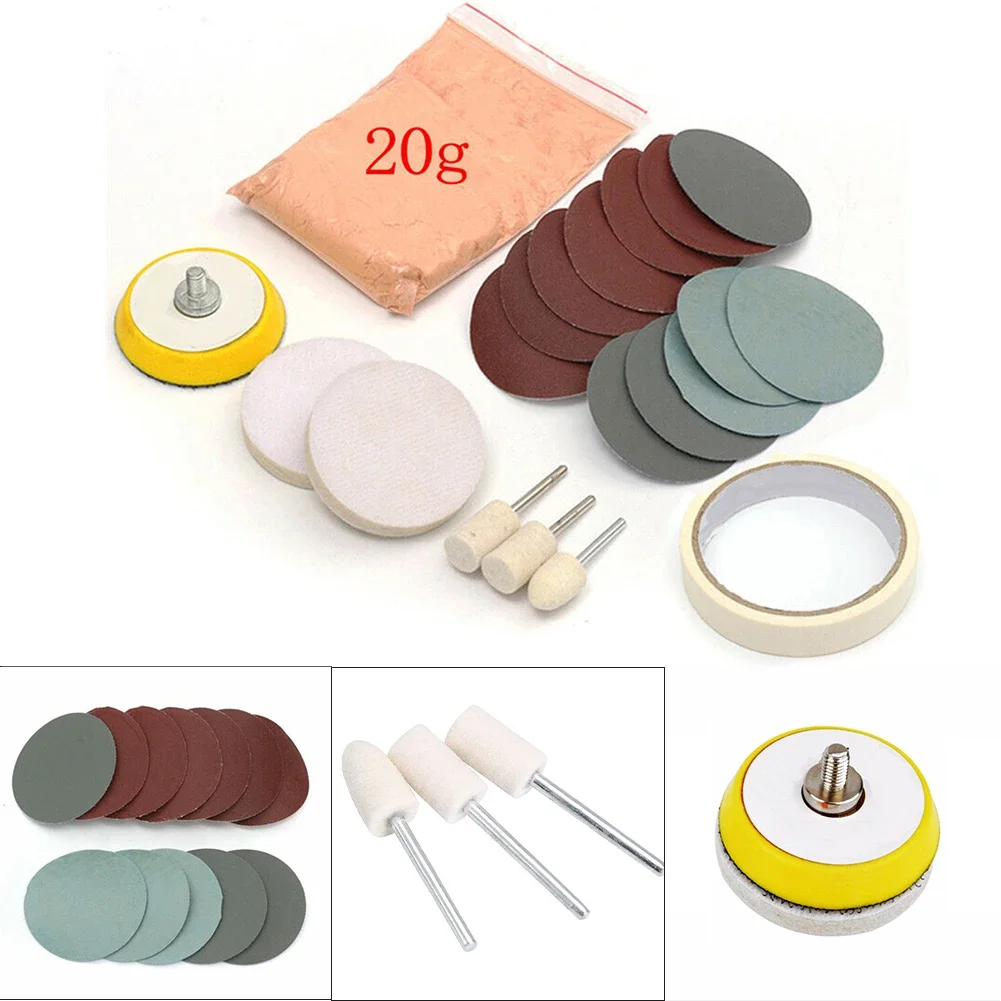 

20pcs/set Car Windshield Glass Scratch-Remover Cerium Oxide-Powder Rayon Felt Polish Pad+Wool Felt Polish Wheel Glass Polish Kit