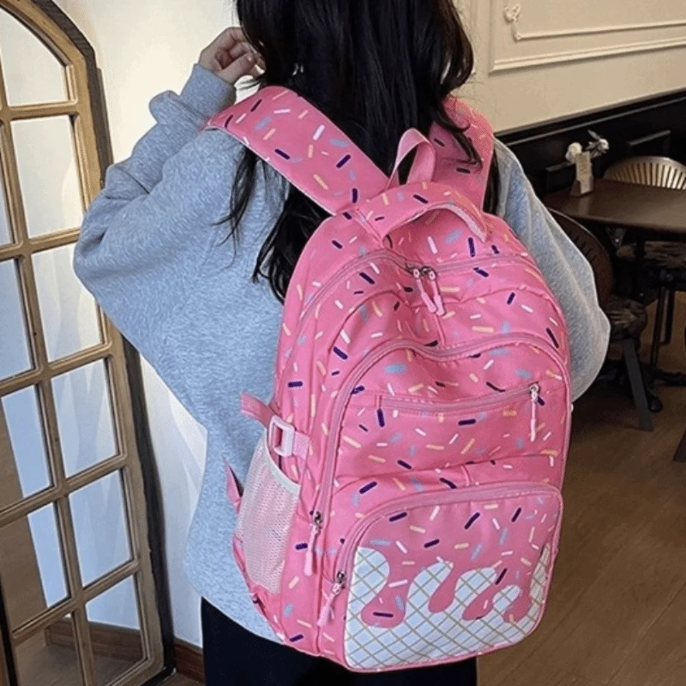 Oxford Fabric Ice Cream Printed Backpack Set with Pencil Case with Crossbody Bag School Bag Matching Large Capacity Tote Bag