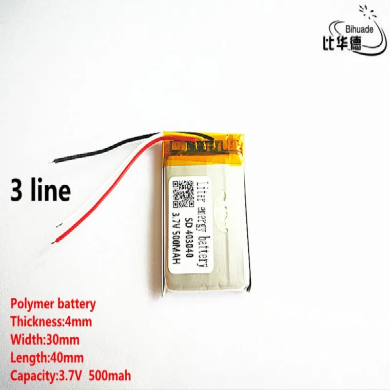 5pcs/lot 3 line Good Qulity 3.7V,500mAH,403040 Polymer lithium ion / Li-ion battery for TOY,POWER BANK,GPS,mp3,mp