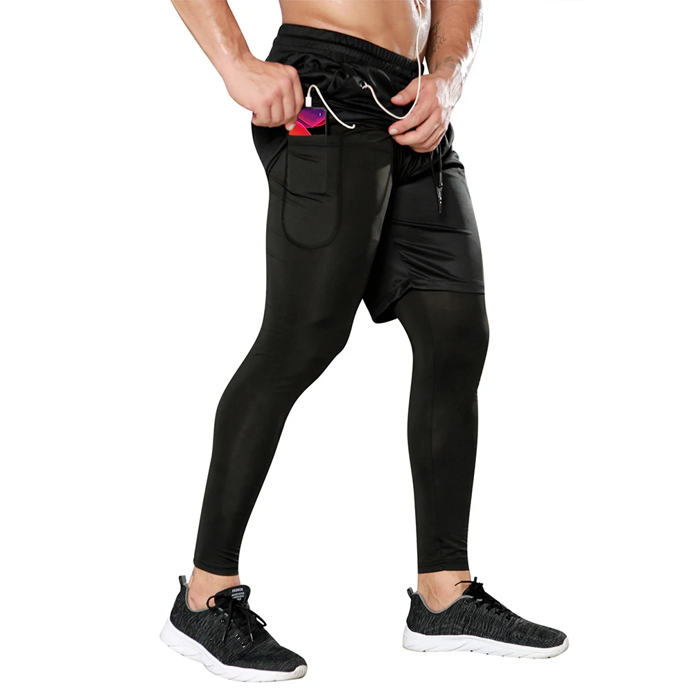 

Hign Quality 2 In 1 Men Gym Sports Workout Shorts Fitness Running Compression Quick Dry Leggings With Pocket Men's Sports Pants