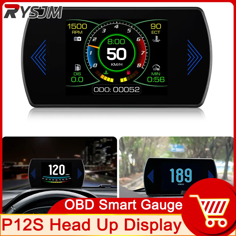 AD P12S OBD2 HUD Head Up Display Smart Digital Speed Gauge On-Board Computer Tachometer Speedometer ECT Water Temperature Oil