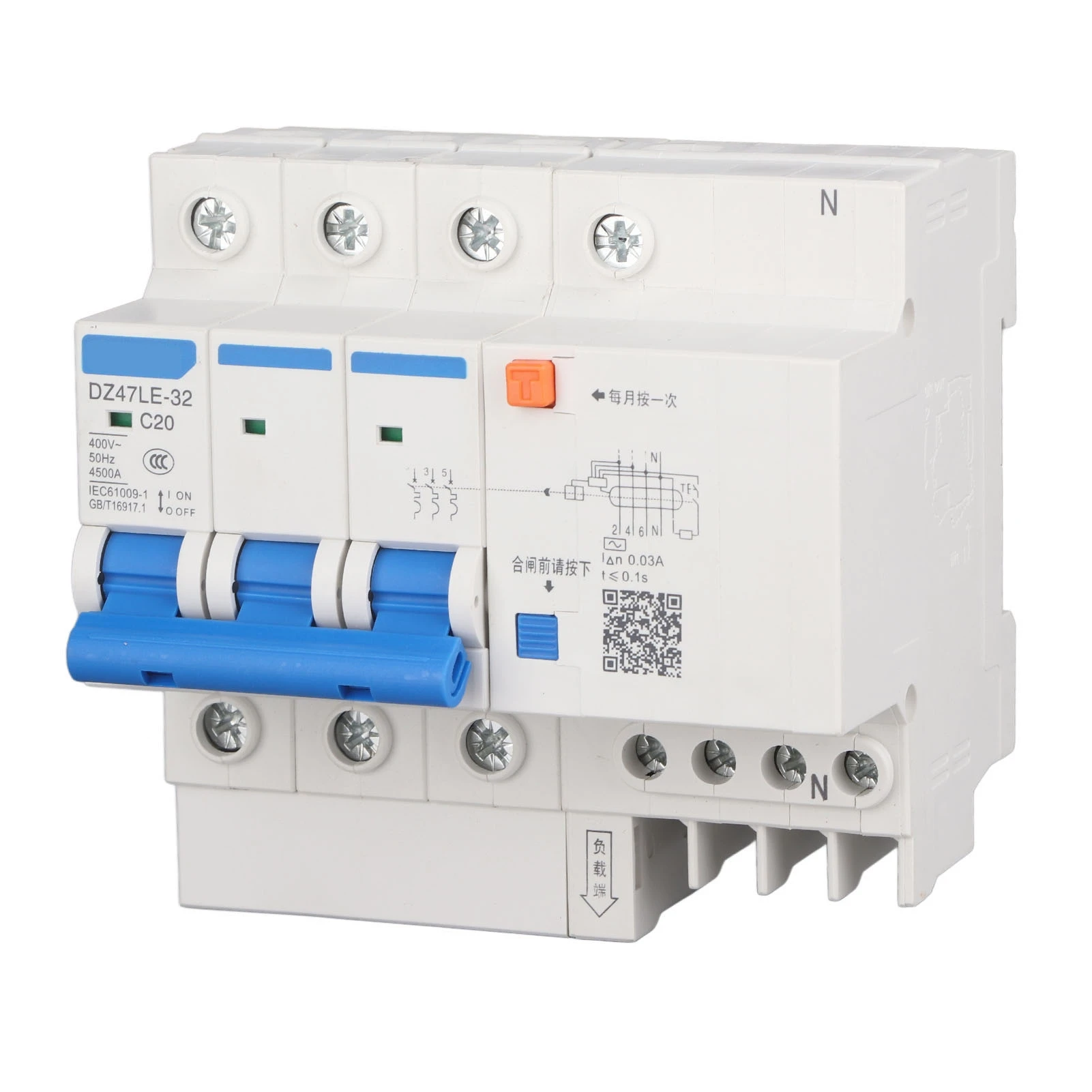 DZ47LE 32 3P+N C20 Leakage Protection Current Circuit Breaker 400V 20A