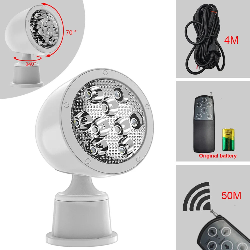 360 Degree Rotation 10-30V DC 45W Remote Control Spot Light LED Marine Searchlight for Yacht RV Boat Offroad Vehicles