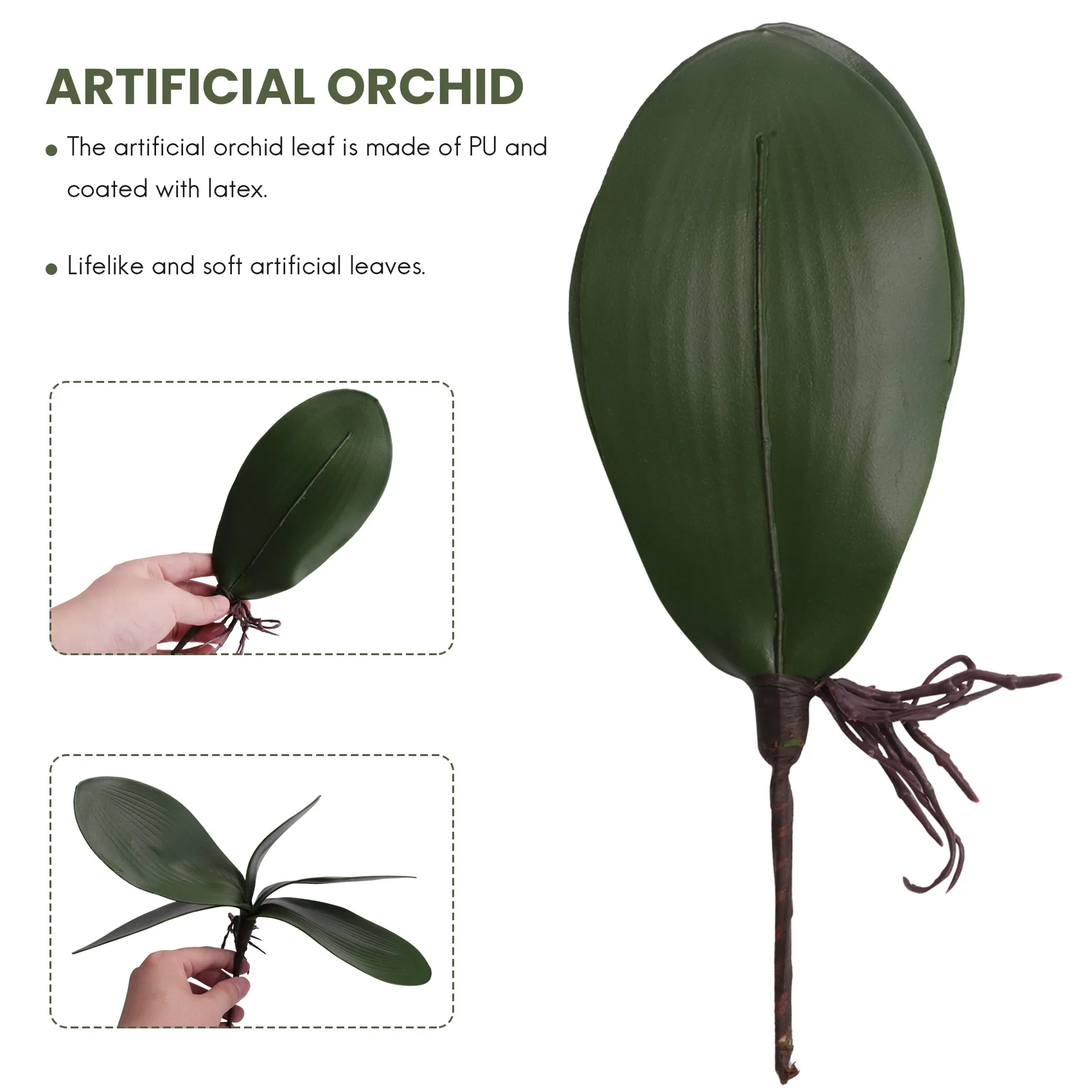 Le orchidee Phalaenopsis lasciano le radici artificiali dall'aspetto reale piante di contatto in lattice composizione di foglie finte verdi, 6 pezzi