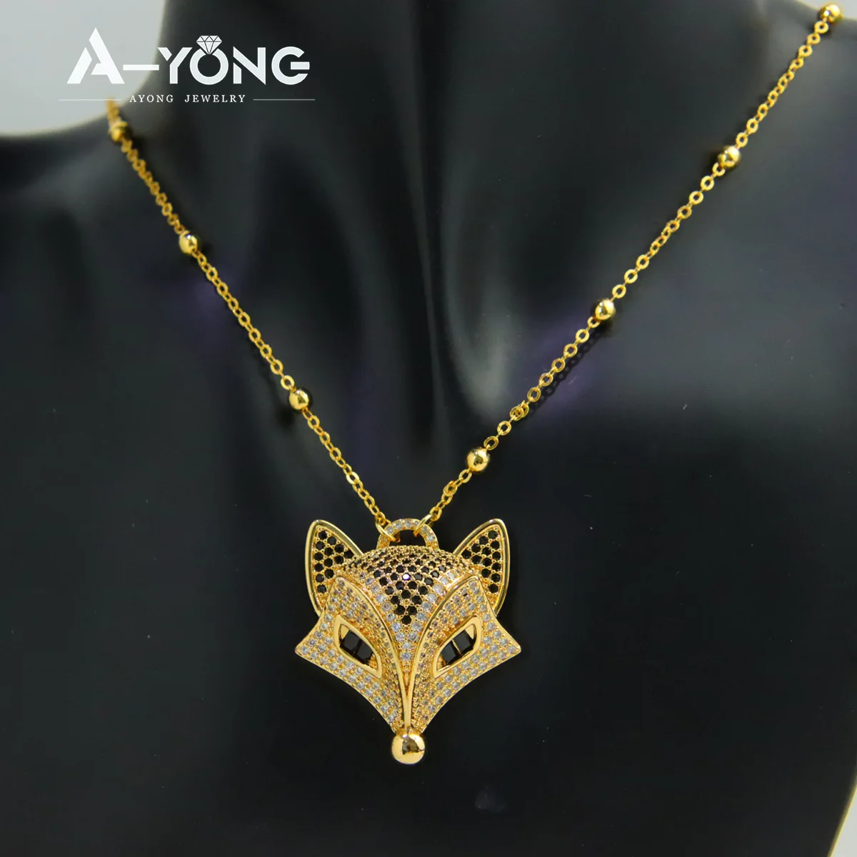 Luxus Dubai vergoldet Füchse Halskette 21k Gold Farbe italienischen Zirkon Mode Tiere Halsreifen Oman Frauen Event Party Schmuck – Detail 7