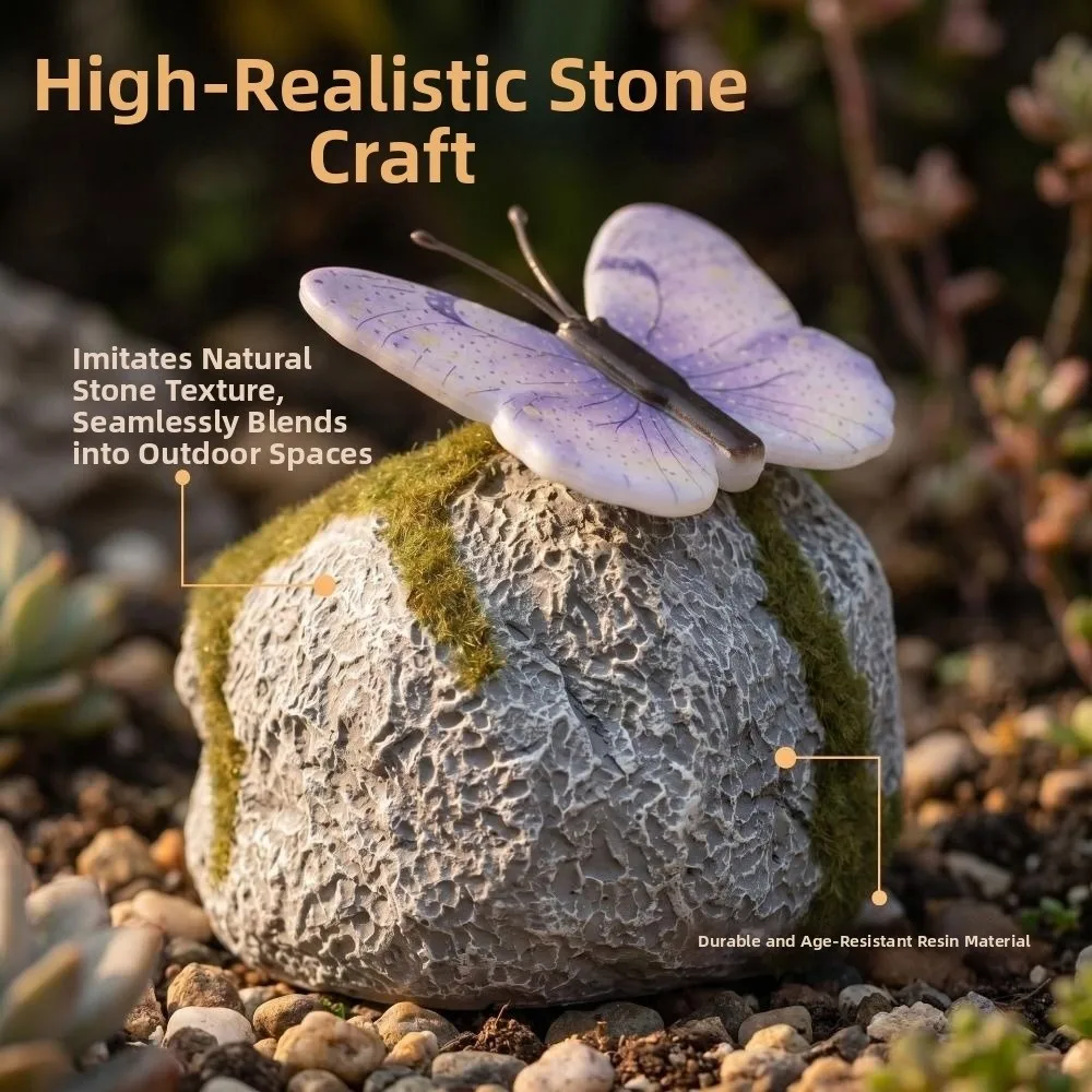 ABS Solar Butterfly Stone Lamp Waterproof Imitation Stone Shape LED Lawn Light Butterfly Simulation Stone Butterfly Stone Lamp