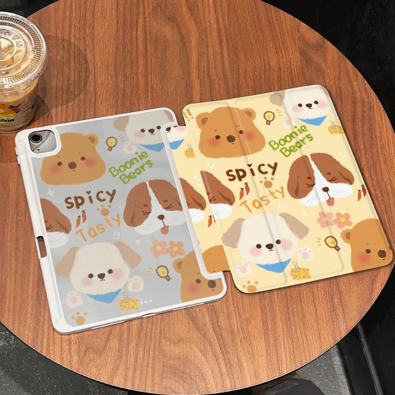 ฝาครอบอะคริลิค PU สำหรับ iPad 5th 6th รุ่น iPad Mini6 8.3 10.2 9th 8th 7th Happy Puppy Bear PC PC Pro 11 2020อากาศ4th 5th