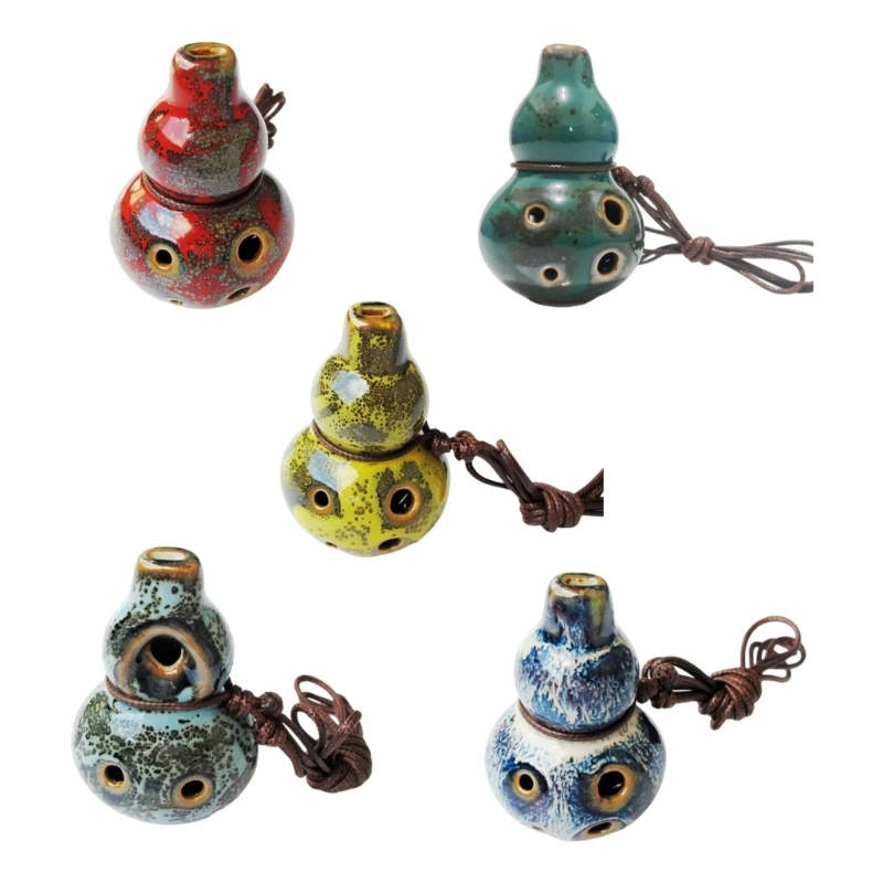 Ceramic Ocarina in of C for Beginners, Six Hole Small Wind Instrument with Lanyard for Music Lessons and Home Study 69HD