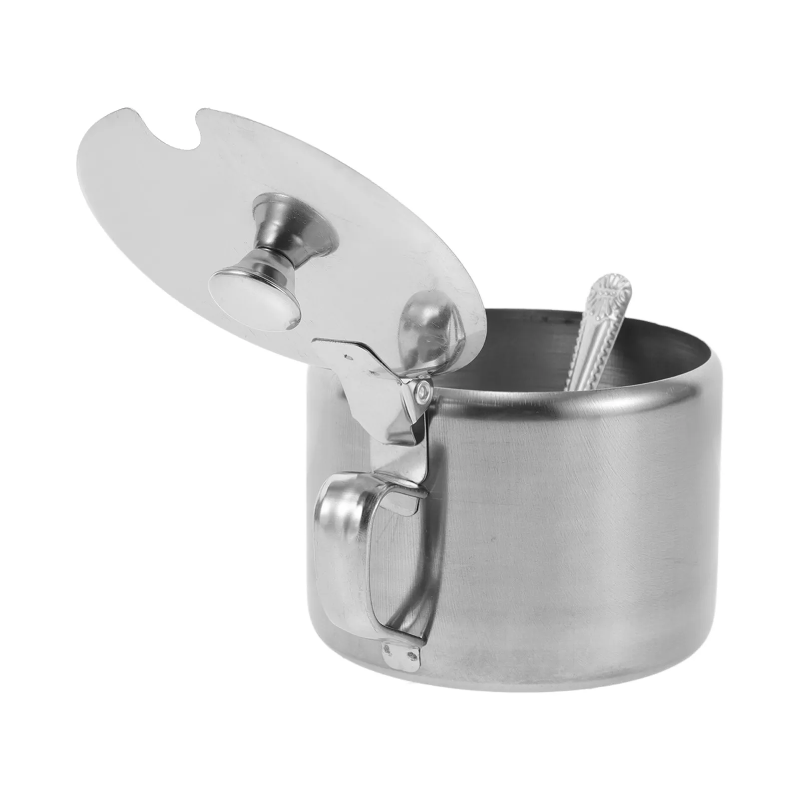 Stainless Steel Seasoning Jar Round Shape Spoon Included Sugar Salt Pepper Spice Container Easy Access Fresh Storage