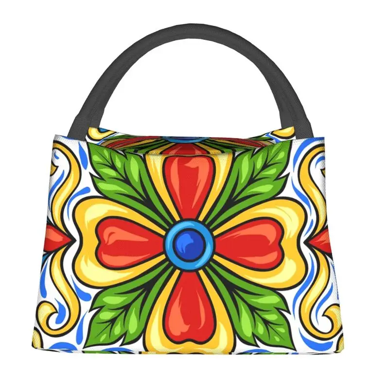 Custom Talavera Mexican Flower Tile Inspired Lunch Bags Men Women Warm Cooler Insulated Lunch Boxes for Office Travel