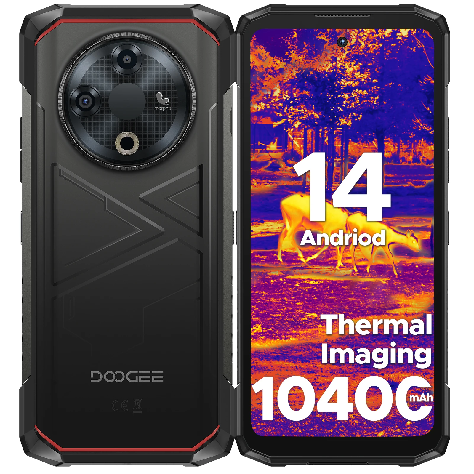 DOOGEE Fire 6 Rugged Phone Thermal Imaging 10400mAh Large Battery 6.56" 16GB(6+10) 256GB 50MP AI Main Camera Mobile Phone
