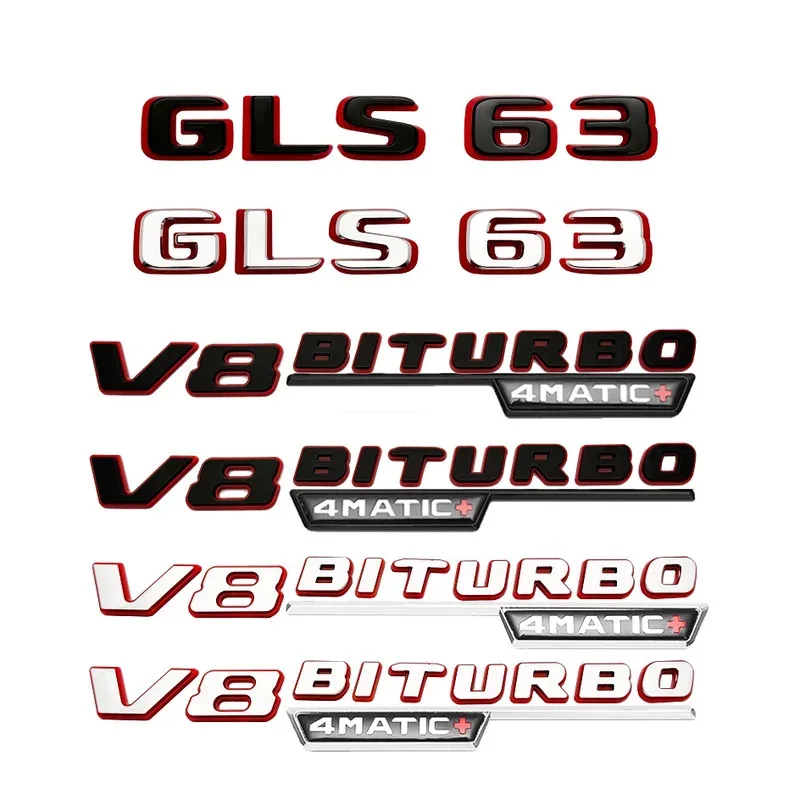 

2024 New style Two tone Letters Numbers GLS63 V8 BITURBO 4MATIC+ Emblem for Mercedes Benz X167 X166 Car Trunk Nameplate Sticker