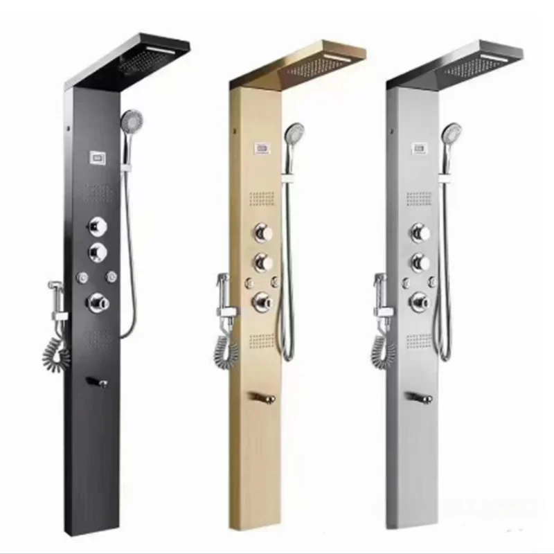 Smart Shower Panel Set Integrated Shower Head Multi-Function Water Outlet LED Wall Mount Modern Design Rain Stainless Steel