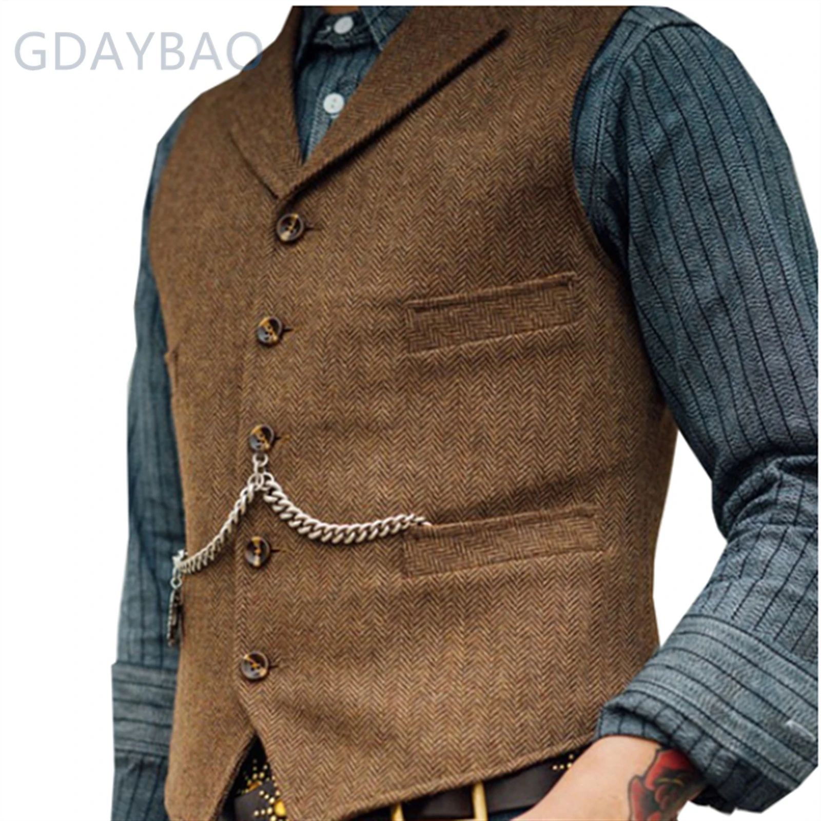 2023 Suit Vest Brown Wedding Wool Tweed Business Waistcoat Jacket Casual Slim Fit Gilet Homme Vests For Groosmen Man Wedding