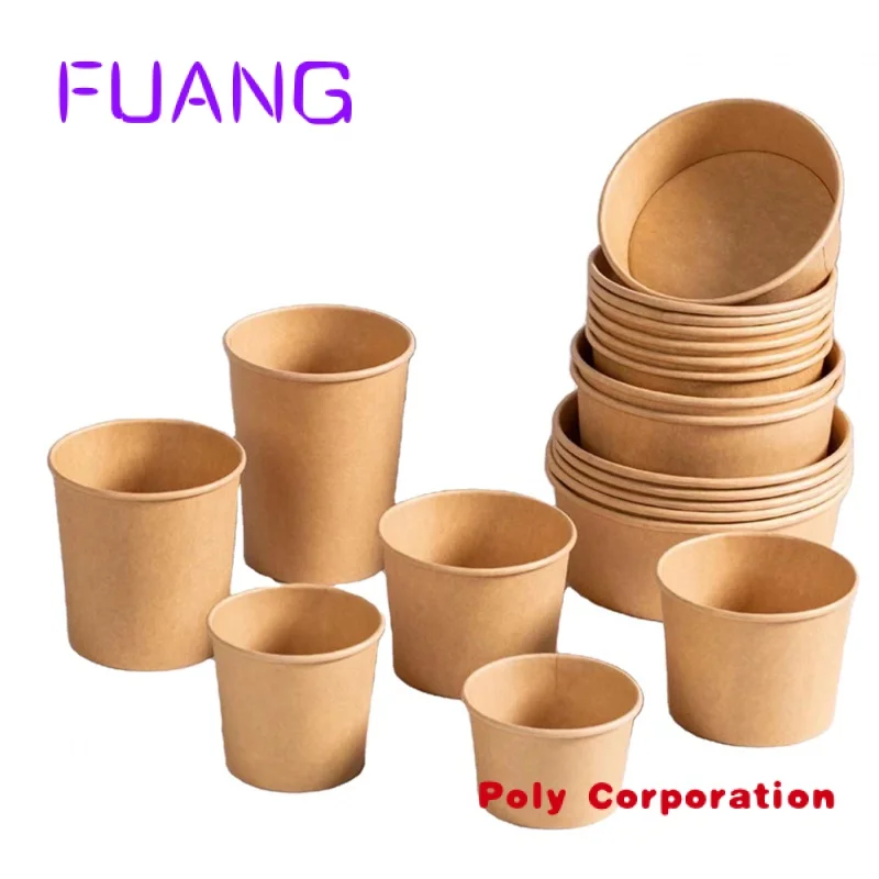 Custom  2023 New Trend Eco-friendly Food Grade Kraft Paper Container Salad Bowl Street Food Box disposable compostable pla bowl