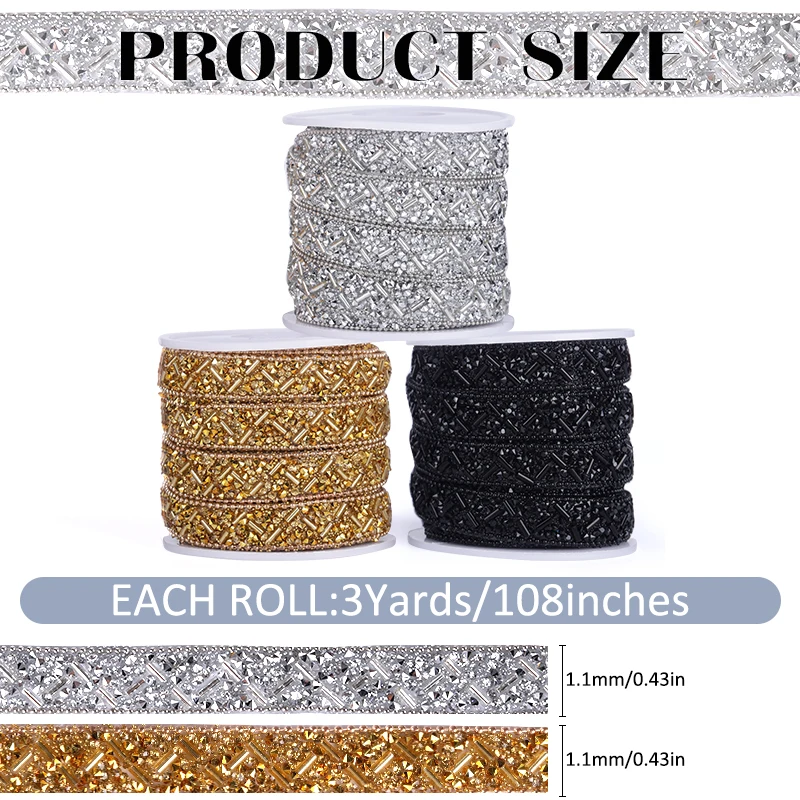 QIAO 11mm Rhinestones Seed Beads Ribbon Glitter Crystal Tapes Glass Trimming for Clothing Decorations Rhinestones Trim Crafts