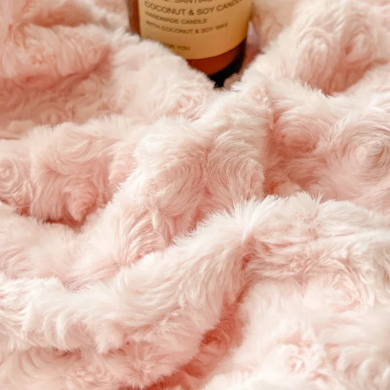 Multifuncional Faux Fur Inverno Cobertor com Zíper, 3D Rose Roupa de cama, Plush Sofá Cobertor, Microfiber Bedding Quilt Cover, Capa de edredão