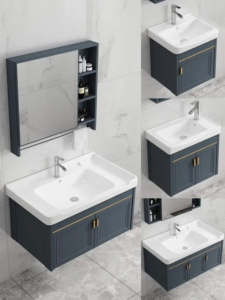 

Space Aluminum Bathroom Cabinet Integrated Ceramic Small Unit Bathroom Sink Cabinet Combination Sink