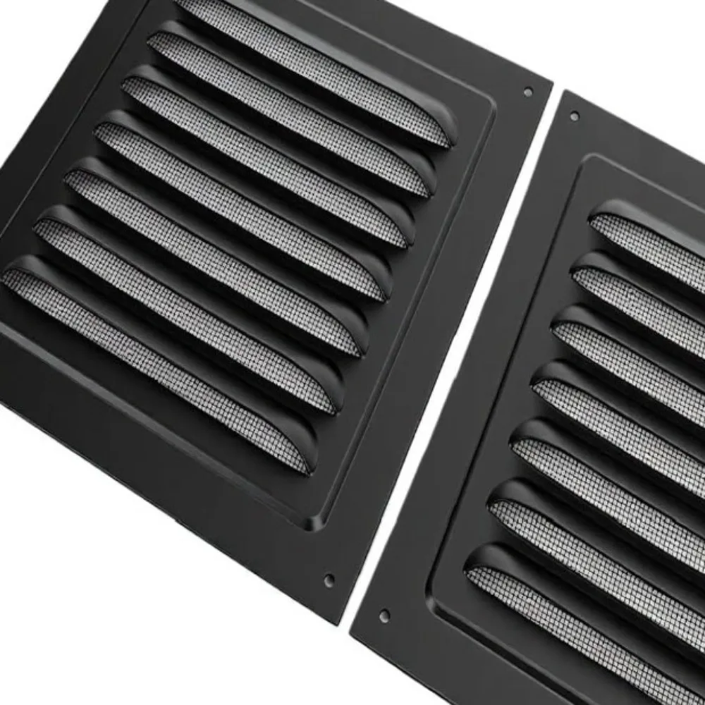 2pcs Practical 8x8 Inch Wall Vent Square Built-in Screen Louver Grille Black Soffit Vent House Attic