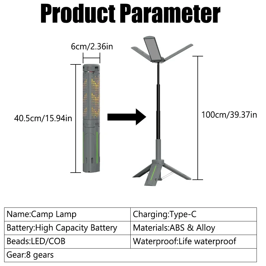 Lámpara de camping LumaStorm Pro - Diseño retráctil de 1000 lúmenes con energía de emergencia de 8000 mAh
