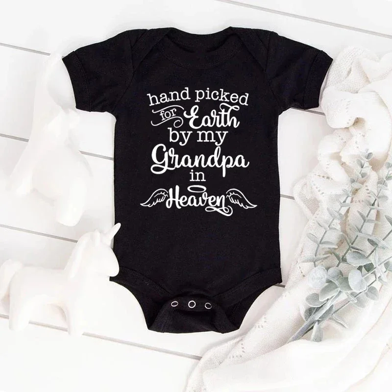 Hand Picked For Earth By My Grandma/Grandpa In Heaven Clothes Short Sleeve Summer Outfits Cotton Baby Bodysuits Newborn Jumpsuit