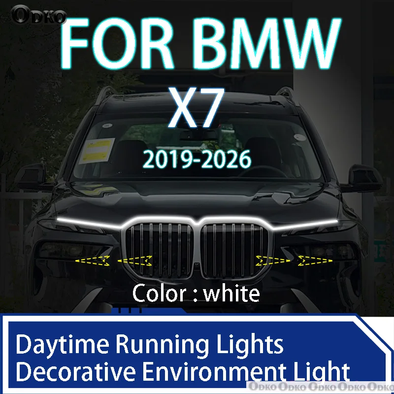 

Для BMW X7 2019-2026 Новое обновление Светодиодные дневные ходовые огни Сканирование запуска капота автомобиля DRL Направляющая Декоративная лампа окружающего света 12 В