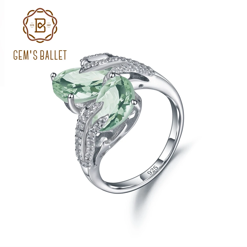 

GEM'S BALLET Real 925 Sterling Silver Ring Natural Original Designer Fine Jewelry Branch Rings For Women Handmade Green Amethyst