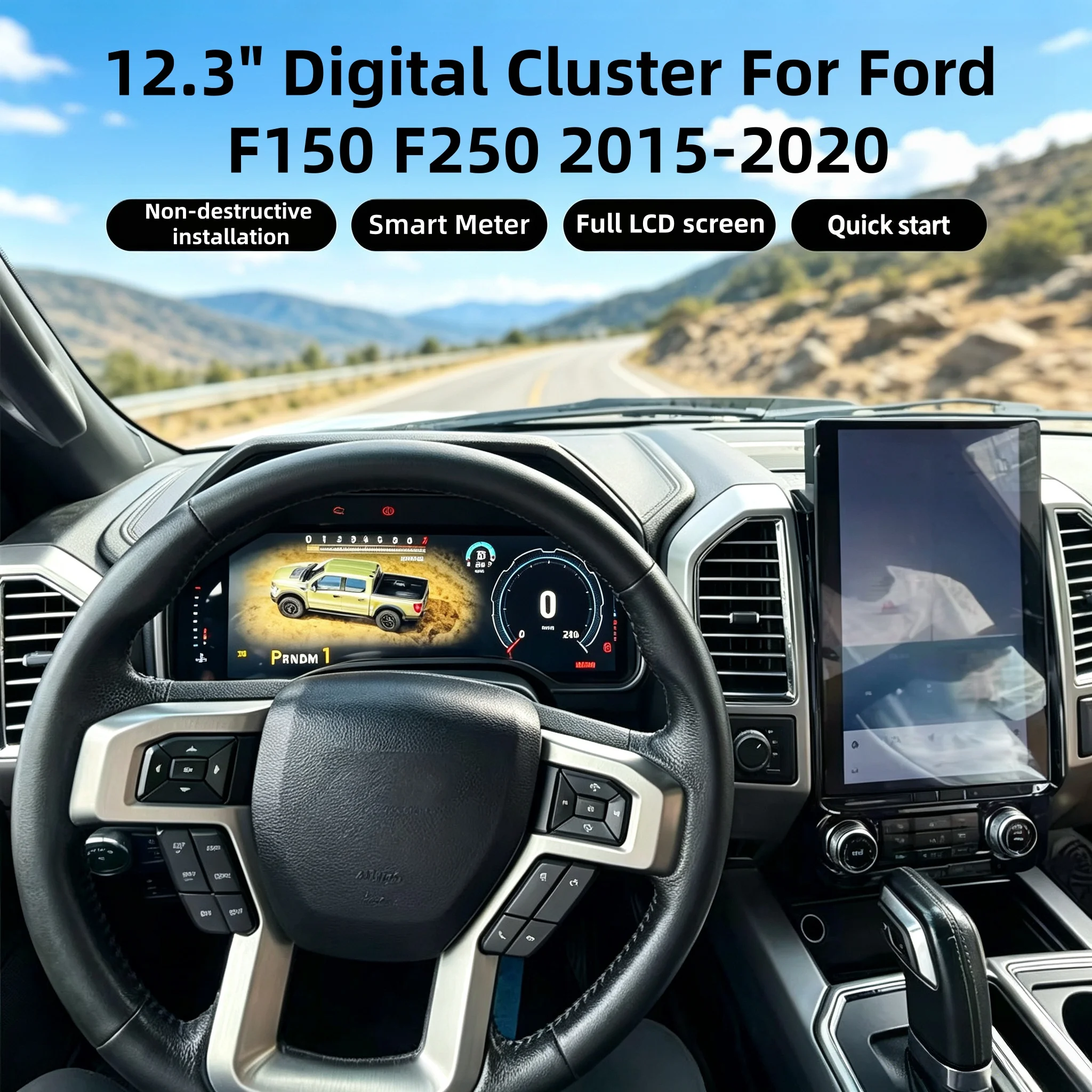 SYQ 12.3 Inch Car Digital Cluster for Ford F150 Raptor 2015 2021 LCD Dashboard Auto Speedometer Virtual Cockpit New Design
