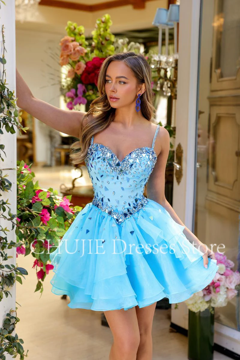 Mini Tiered Homecoming Dresses Women Cocktail Dress A Line Sequins Prom Gowns Sweetheart Formal Occasion Gowns