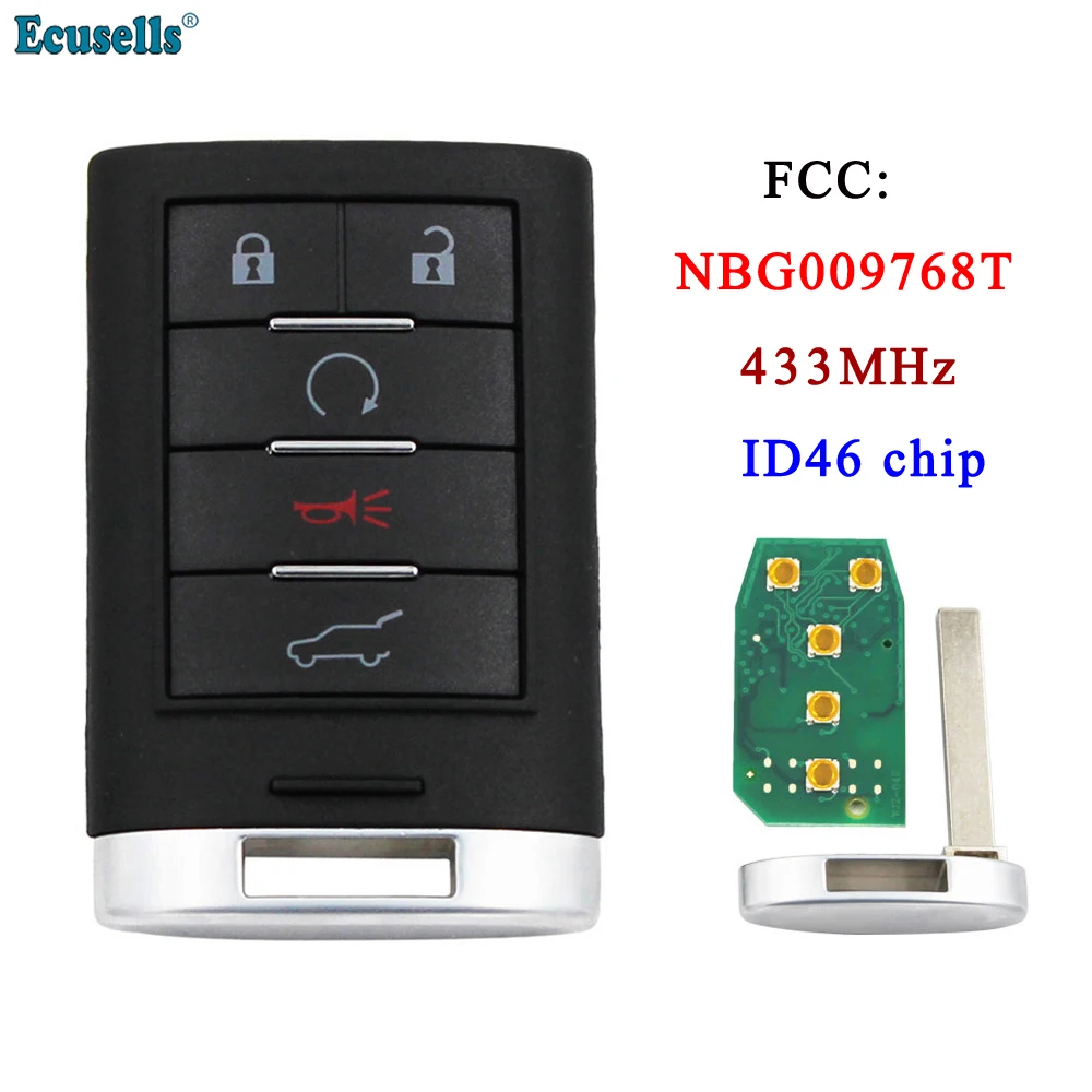 

Intelligent Card Smart Remote Key 5 Button 315MHZ with ID46 chip For Cadillac SRX XTS ATS with emergency key blade