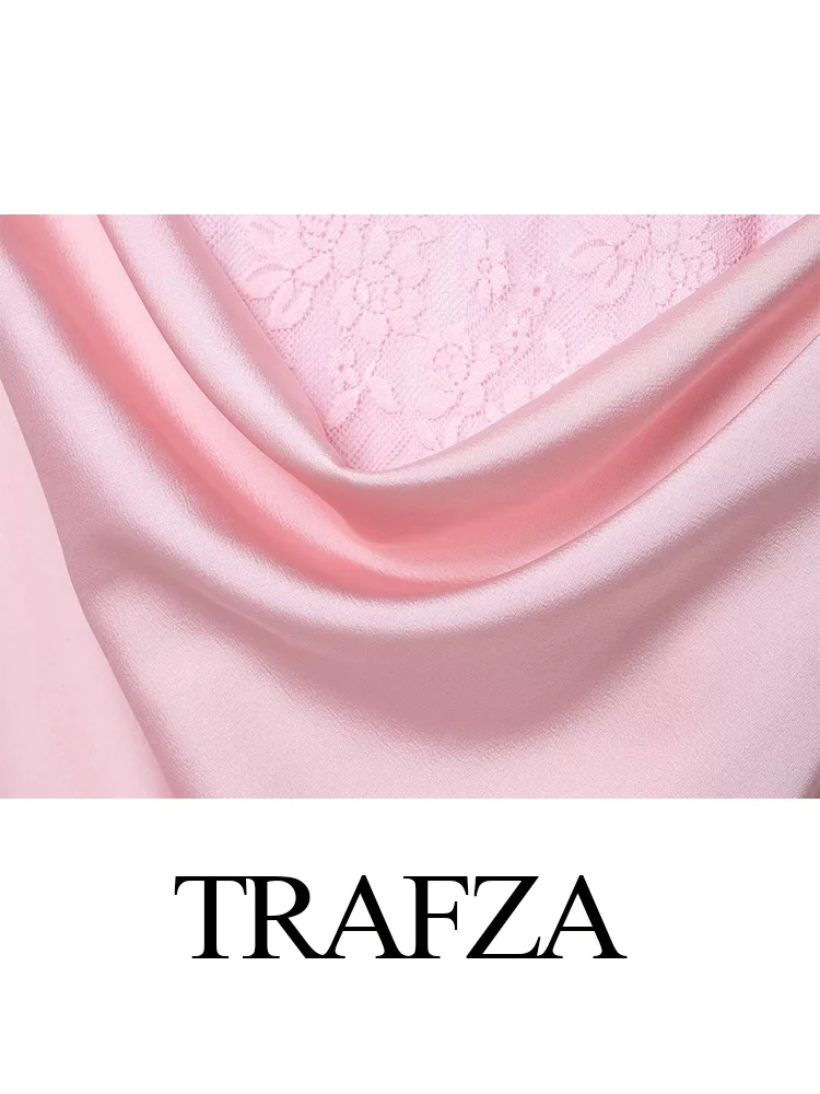 여성 여름 패션 V넥 슬림 레이스 새틴 백리스 스플라이싱 장식 롱 드레스 여성 우아한 민소매 미디 드레스