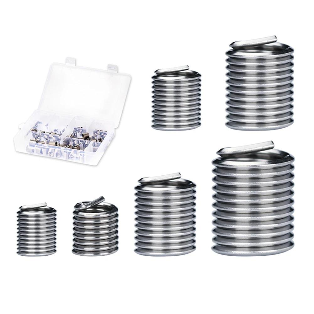 140pcs Silver M3-M12 Thread Repair Insert Kit Threading Tools For Drilling Machine Stainless Steel Spiral Hardware Repair Tools