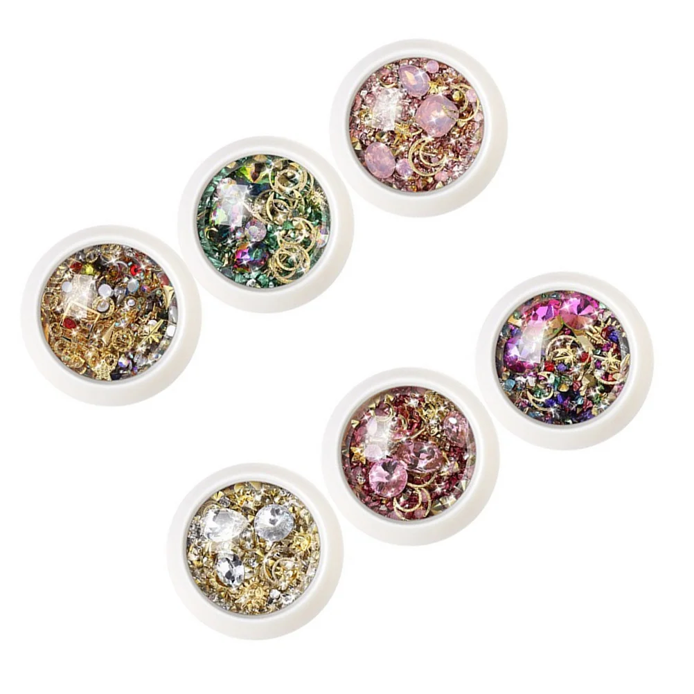 6 مجموعات من إكسسوارات فن الأظافر من حجر الراين، تصميم فريد من نوعه، صناعة متقنة، لوازم مانيكير ذاتية الصنع مناسبة للأظافر النسائية #3