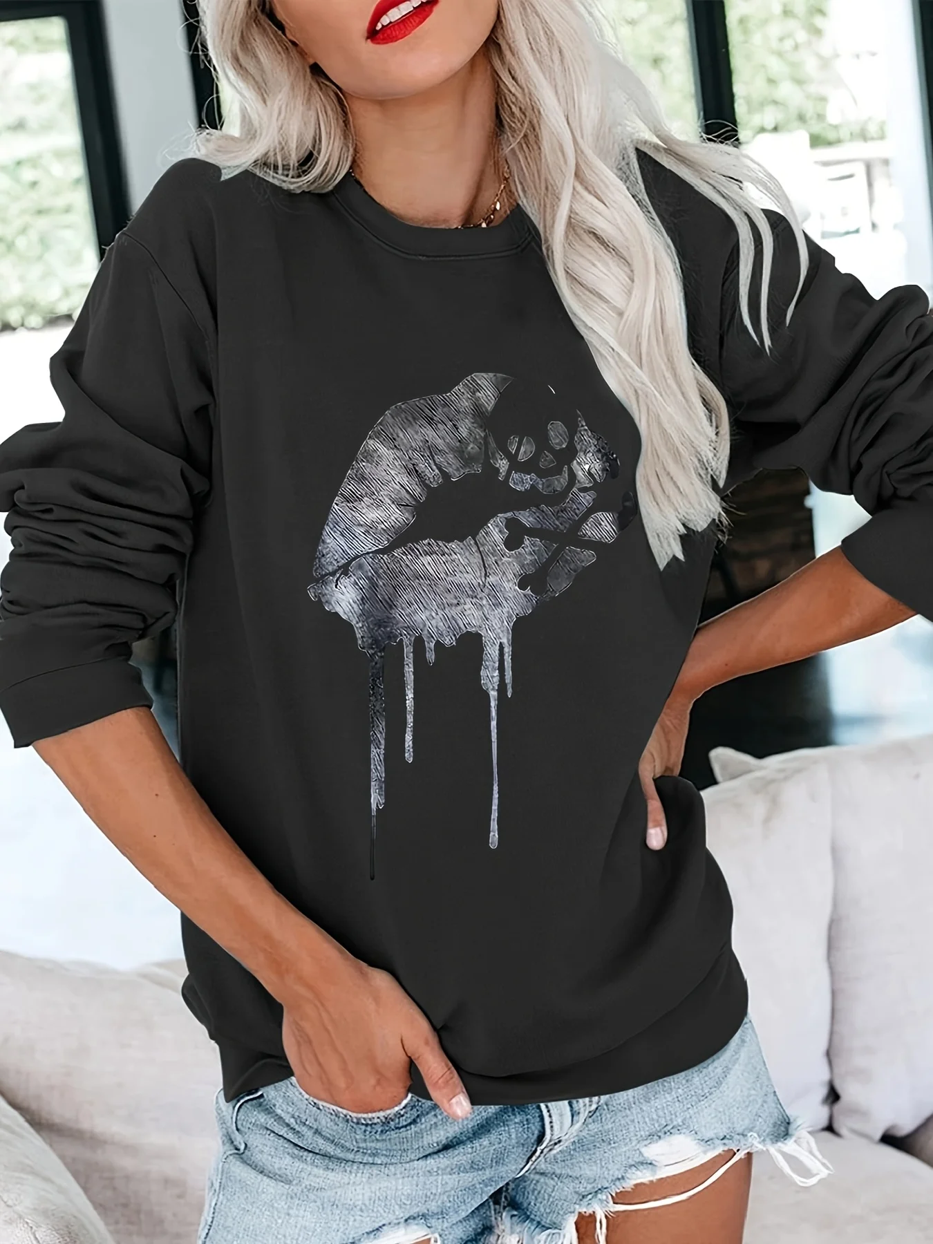 

Lip Graphic Printing Autumn and Winter Pure Cotton Men's and Women's Sweatshirts Outdoor Sports Leisure Fashion Trend Clothing