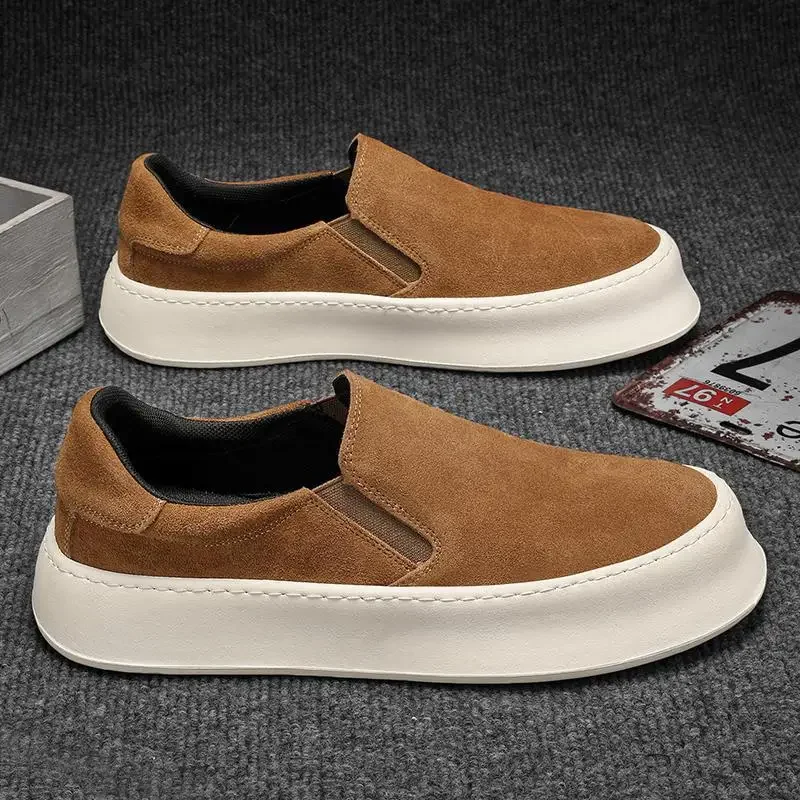Men\'s shoes summer 2024 new low-top all-match nubuck leather sneakers lightweight slip-on slip-on shoes fashionable casual shoes