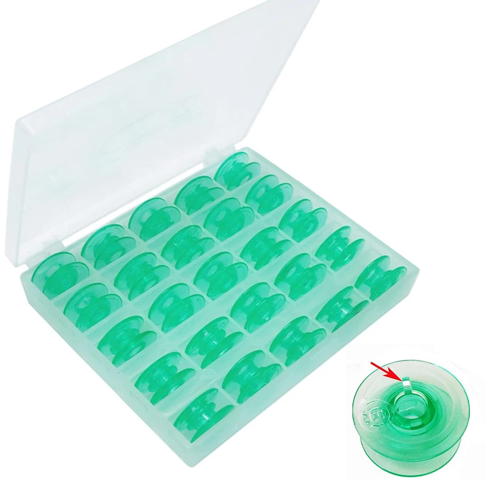 Box Of 25 PCS Clear Green Bobbins With Thread Hole #4125615-45,4123078-GS For Viking Husqvarna White Home Sewing Accessories