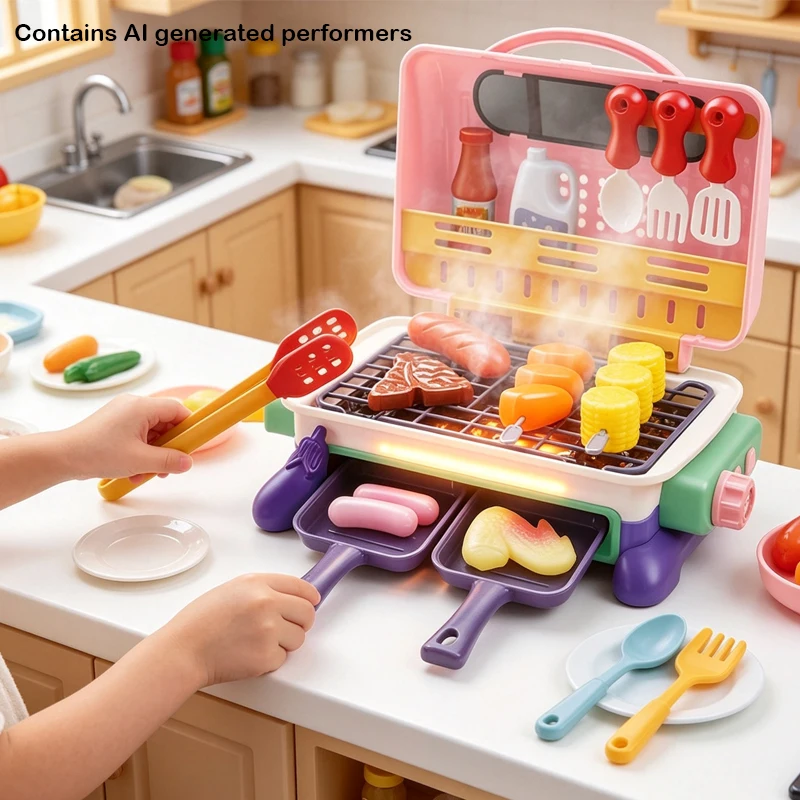 Barbecue Oven Spray Light Music Food Color Change Electric BBQ Kitchen Simulation Children's Playing House Toys for Girls Gifts
