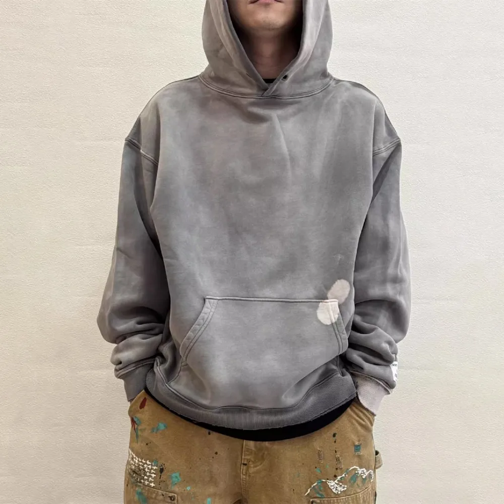 NIGO Men's Washed Old Faded Retro Hooded Sweatshirt Spring High Street Hip-hop Trend Pullover Grey Basic Sweater #NGTOP11729