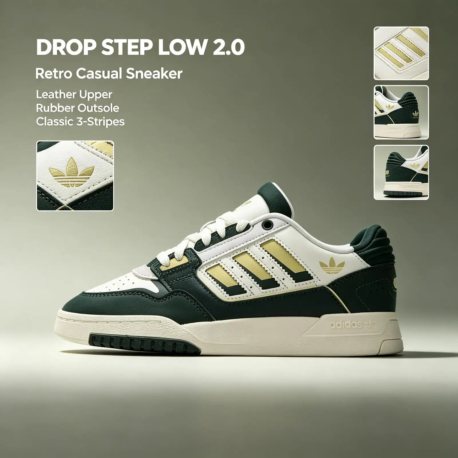 Adidas Originals Drop Step 2.0 JQ0105 Slip Abrasion Resistant Low Top Skateboard Shoes Unisex Green White Casual Skate Sneakers